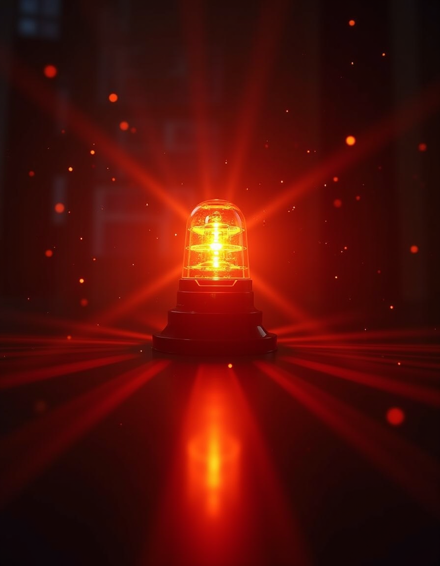 A red rotating siren beacon cutting through the dark — Klaxon is the one alarm that fires when an alert truly matters.